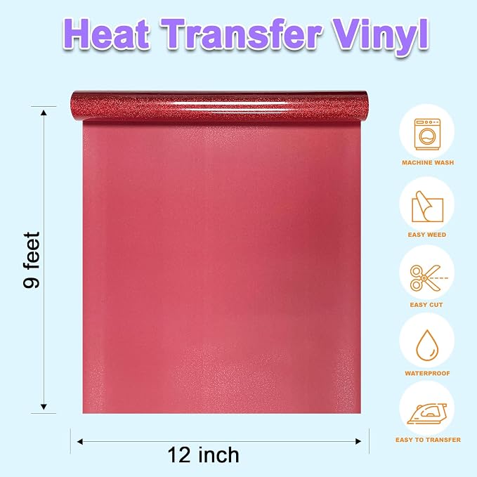 DUEUIOE Red Glitter HTV Heat Transfer Vinyl Roll - Image 3