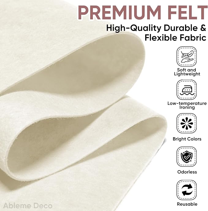 Soft Felt Fabric Sheet 18" x 36", 1.6mm Acrylic Craft Felt, Ivory | Soft Thick - Image 2