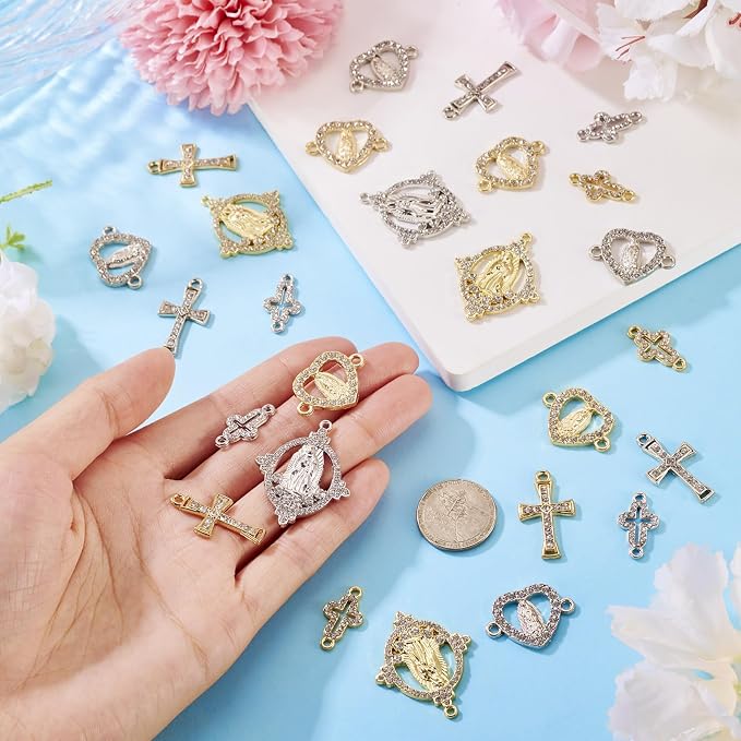 Cheriswelry 40pcs Virgin Cross Rhinestone Connector Charms Heart Oval Cross - Image 6