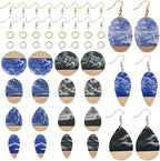 FASHEWELRY 16Pcs Teardrop Round Resin Wood Earring Charms Black Blue Wooden by FASHEWELRY