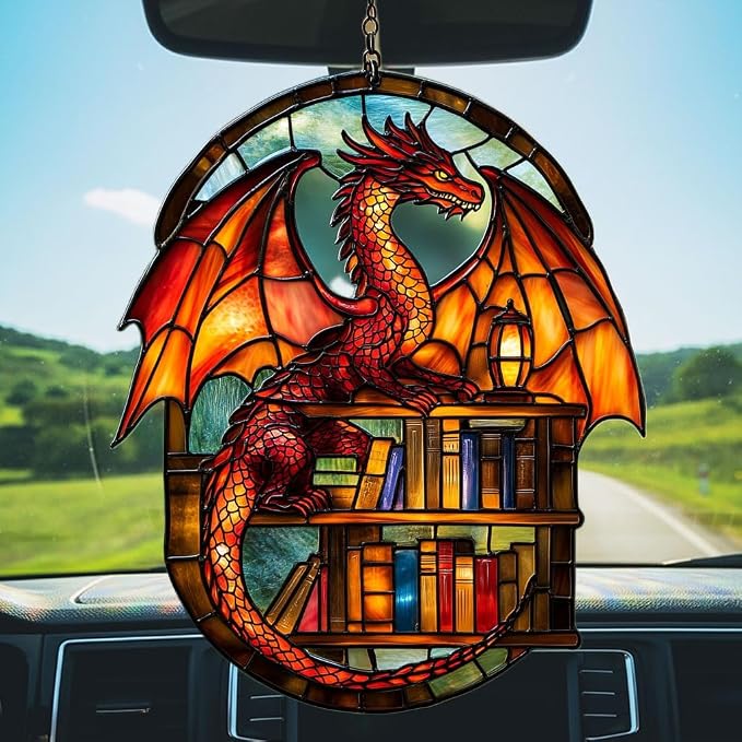 Books and Dragon Acrylic Suncatcher Stained Glass Effect Window Car Hanging - Image 5