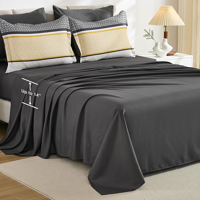 WONGS BEDDING Yellow Grey King Comforter Set 7 Pieces, Boho Striped Bed in a - Image 5