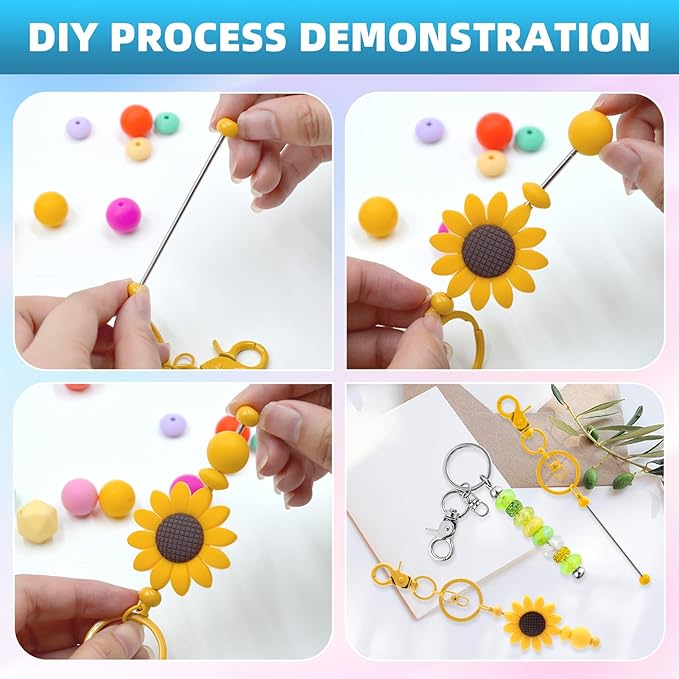 100 Pcs Beadable Keychains Bulk Kit – DIY Keychain Making Supplies - Image 4