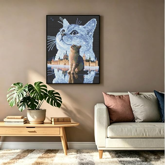 Cat Diamond Painting Kit for Adults, Round Full Drill Gem Art 12x16In | 5D - Image 4