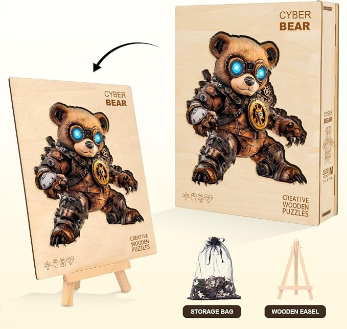 Cyber Bear Puzzles Adults Gifts Wooden 195 Pieces 13.4 * 11.5in - Image 5