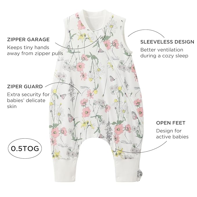 Duomiaomiao 0.5 TOG Toddler Sleep Sack 6-12 Months 100% Cotton Lightweight Baby Sleep Sack with Feet, Breathable Comfy Toddler Wearable Blanket