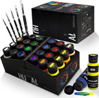 HUAL Acrylic Paint Set With 5 Brushes, 24 Colors by HUALART