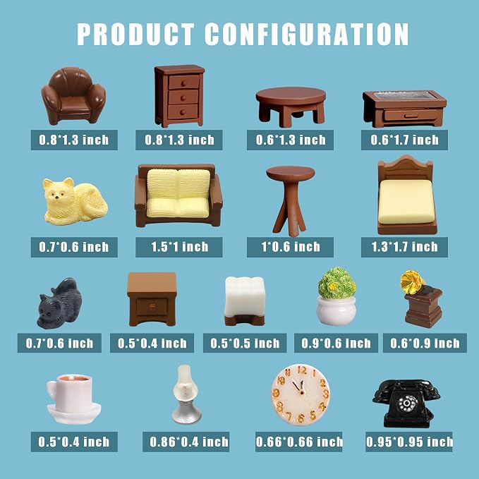 23pcs Brown Dollhouse Mini Furniture Kit Decoration DIY Accessories Including - Image 3