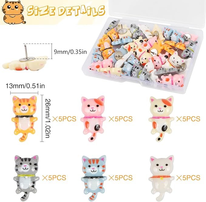30 Pcs Cute Cat Push Pins, Resin Cat Push Pins Decorative Animal Thumb Tacks - Image 2