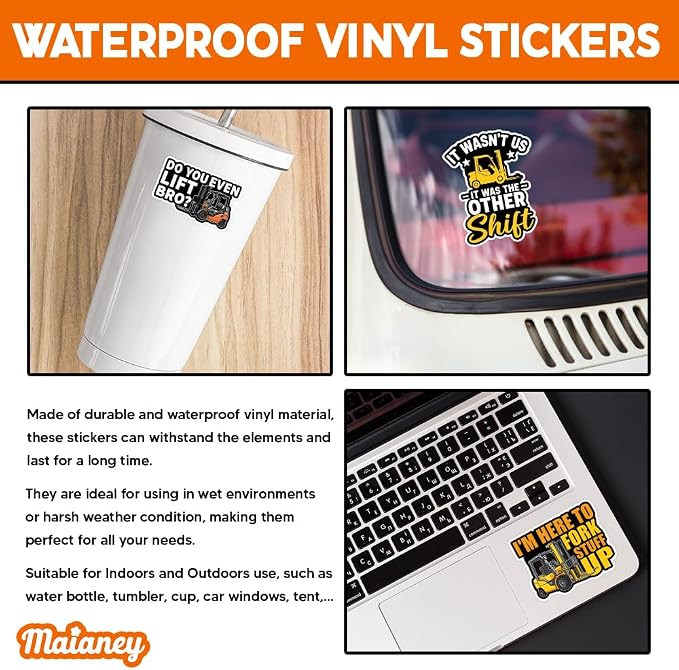 MAIANEY Funny Forklift Sticker Pack – Set of 10 Waterproof Vinyl Stickers - Image 3