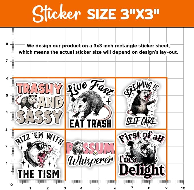 MAIANEY Funny Possum Sticker Pack – 10pcs Hilarious Trash Animal Meme Vinyl - Image 4