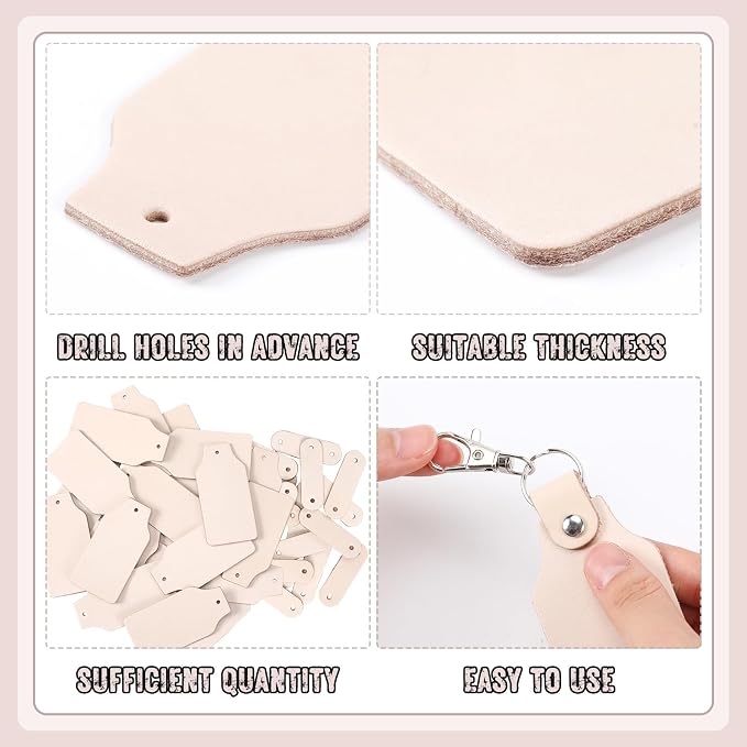 Landical 20 Pcs Leather Keychain Blank Craft Kit PU Leather Key Swivel Hook - Image 4