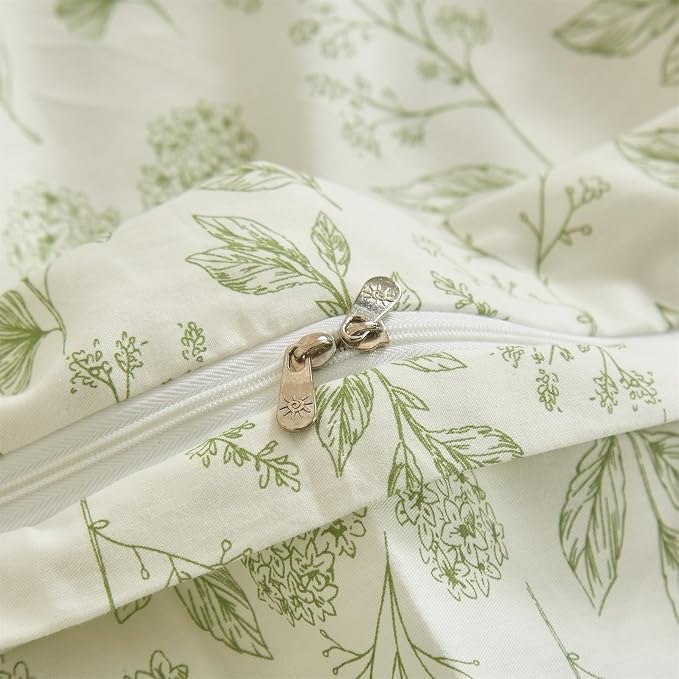 mixinni 3pcs Girls Boho Green Floral Duvet Cover Set King Size Cotton Soft - Image 7