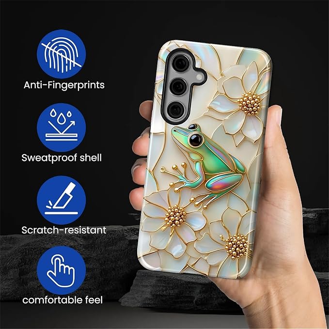for Samsung Galaxy S25 FE Case, Stained Glass Frog Flowers Pattern Glossy 2 in - Image 5