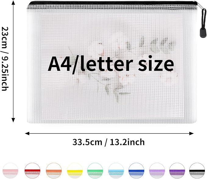 EOOUT 100pcs Mesh Zipper Pouch, A4 Size, 10 Colors Zipper Bags - Image 2