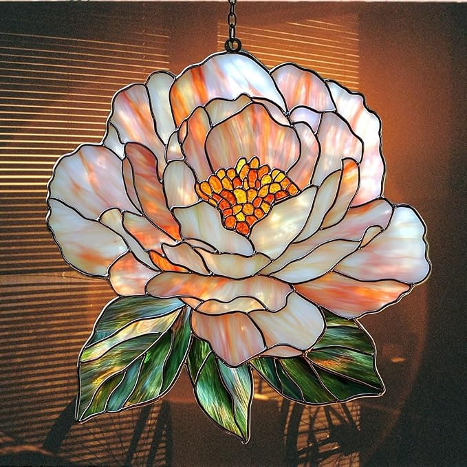 Pastel Pink Peony Acrylic Suncatcher Stained Glass Effect Window Car Hanging - Image 7