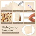 Balsa Wood, Plywood Sheet, Unfinished Basswood Blanks, 12×12×1/8 in, Paint; - Image 4