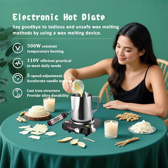 FAIRYELF Soy Candle Making Kit for Adults & Hot Plate, DIY Starter Supplies | - Image 7