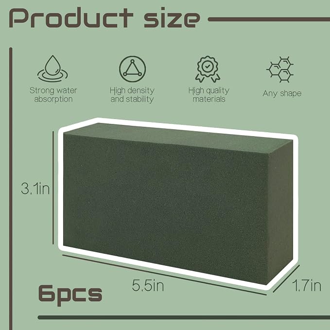 6 Pcs Floral Foam Blocks 5.5x3.1x1.7in Florist Foam - Image 2
