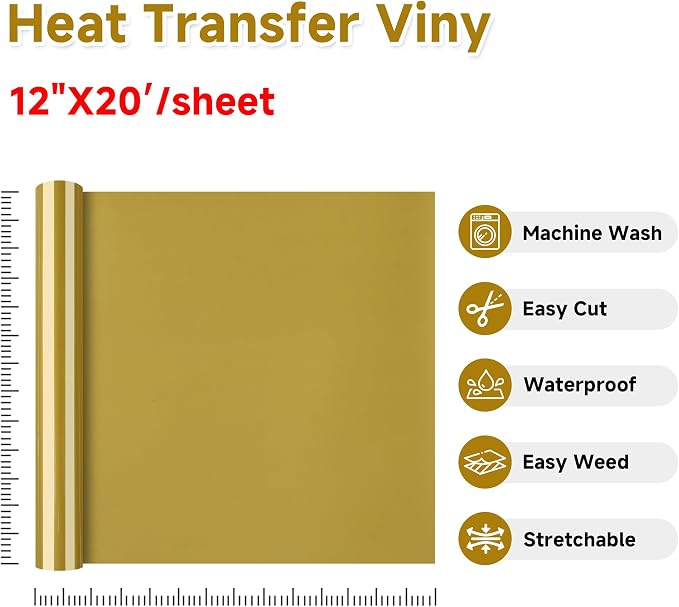 RENLITONG Dark Yellow Iron on Vinyl 12Inch by 20ft Roll Heat Transfer Vinyl - Image 2