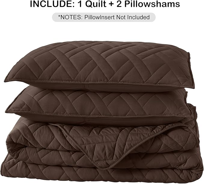 HORIMOTE HOME Quilt Set King Size Chocolate, Classic Geometric Diamond Stitched - Image 7