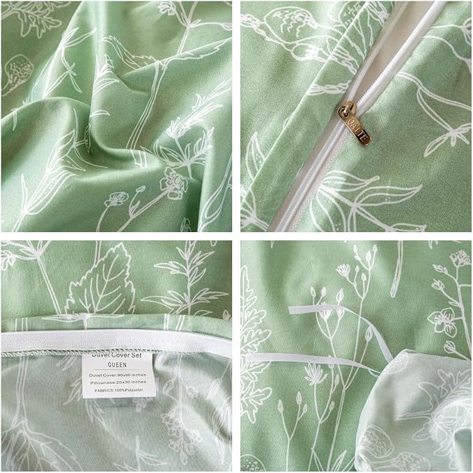 OAITE Green Duvet Cover Twin Size 3 Pieces Prewashed Cotton-Like Polyester - Image 4