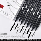 Brusarth Calligraphy Pens, 8 Size Dual Tip Black Acrylic Calligraphy markers - Image 2