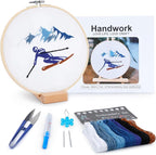 Embroidery Kit for Adult Beginners, Skiers Snow Mountain Embroidery Kit by BERYA
