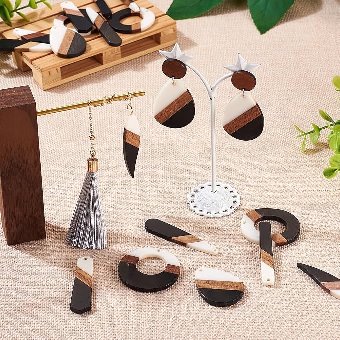 FASHEWELRY 20Pcs Resin Wood Earring Charms Wooden Earring Blanks Vintage - Image 2