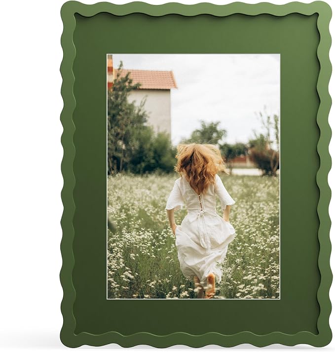 11x14 Picture Frame with Mat for 8x10, Wavy Edge Wooden Real Glass Photo Frame by THKRLOF