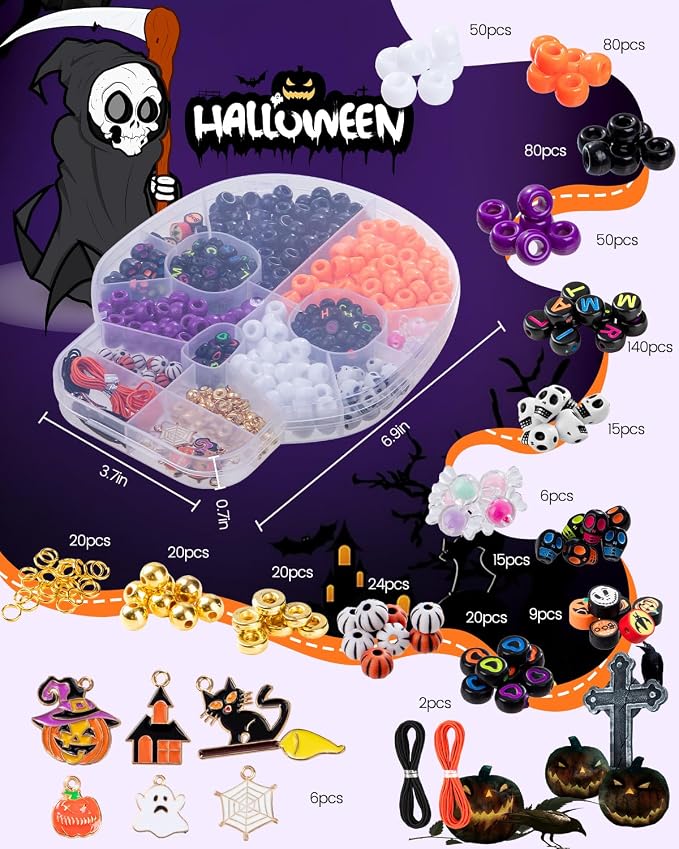 Taybonds Halloween Beads for Bracelet Jewelry Making Kit, Skull Polymer Clay - Image 2