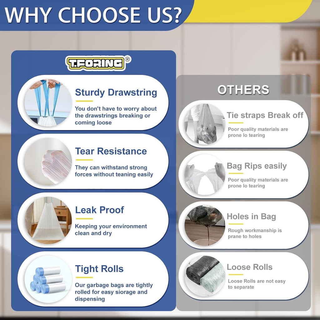 240 Count 6 Gallon Trash Bags Drawstring - Medium Garbage Bags 1.1 Mil,22.5 Liter Strong Plastic Trash Can Liners Unscented,Thick Waste Basket Bags for Home Bathroom Office Kitchen