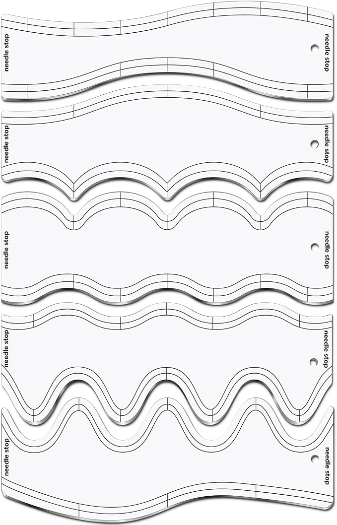 Sinload 5 Pcs Quilting Ruler and Templates 10.24 Inches Waves Ruler Acrylic by Sinload