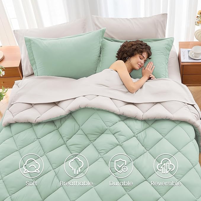 MUXHOMO 7 Pieces King Comforter Set, Reversible Bed in a Bag King Size - Image 6