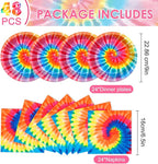 48Pcs 9In Tie Dye Plates and Napkins Rainbow Tie Dye Birthday Party Decorations - Image 2