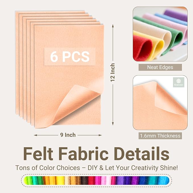Cream Blush Soft Felt Sheets for Crafts, 1.6mm Thick, Kids' Crafts, DIY Projects - Image 2
