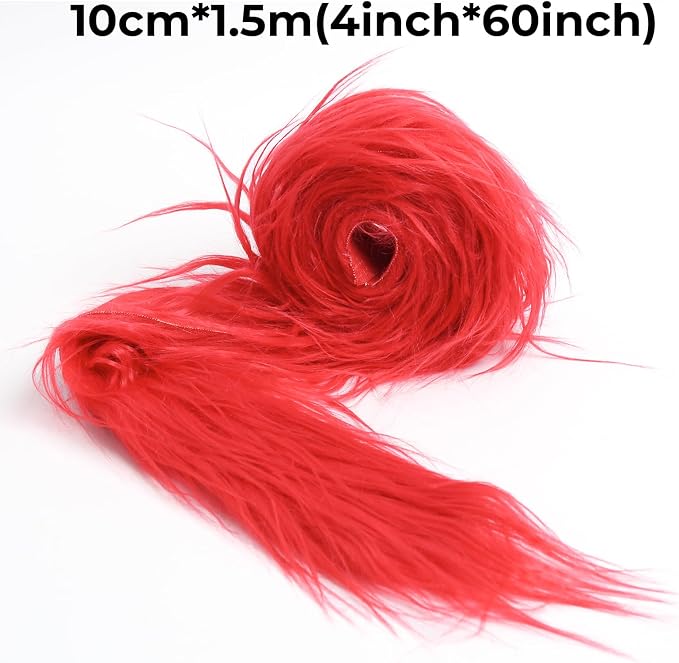 Shaggy Plush Faux Fur Fabric Precut Strips Red Fur Fluffy Fuzzy Craft Fur - Image 2
