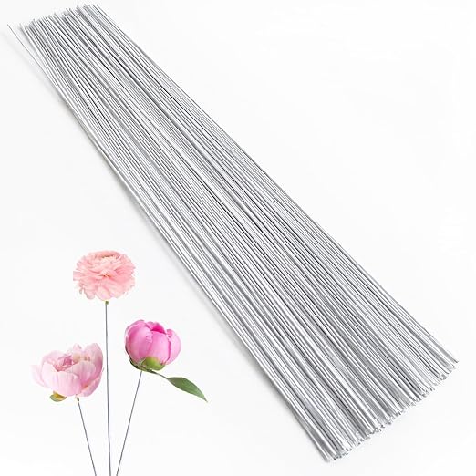100 Pcs White Paper Wrapped Floral Stems Wire, 14 Inch 18 Gauge, Crafts Supplies by Rrshnsgv
