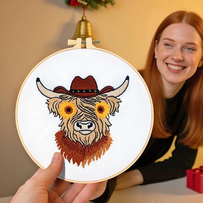 Highland Cow Embroidery Kits for Beginners Adults, Animal Hand Embroidery - Image 4