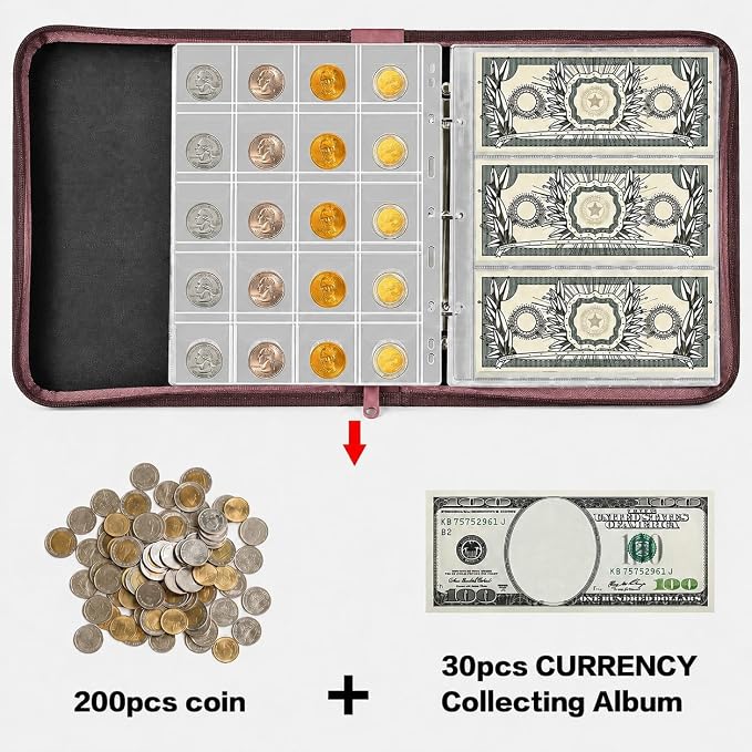 Coin Collection Book Holder for Collectors, 200 Pockets Collecting Album& 30 - Image 5