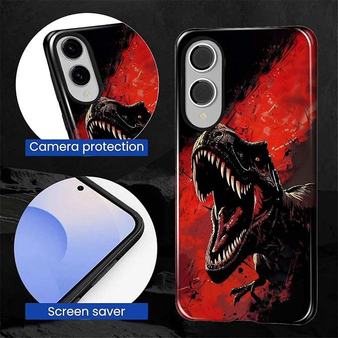 for Samsung Galaxy S25 Edge Case, Cool Dinosaur Red Black Pattern Glossy 2 in 1 - Image 6
