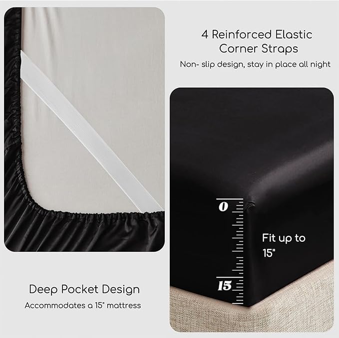 MR&HM Satin Bed Sheets, Full Size Sheets Set - Image 4