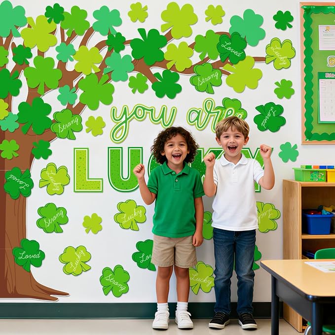 Whaline 99 Pcs St. Patrick's Day Tree Bulletin Board Decoration Green Shamrock - Image 7