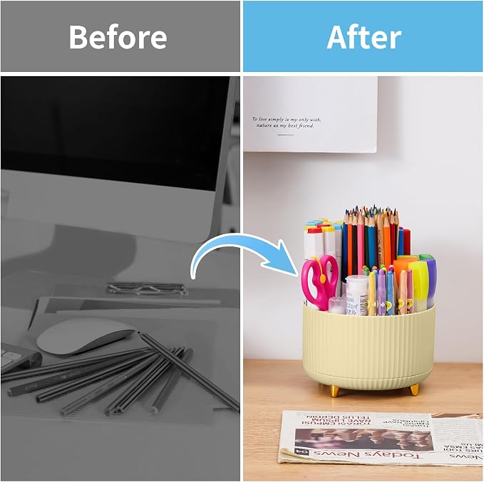 Marbrasse Desk Organizer, 360-Degree Rotating Pen Holder, Desk Organizers and - Image 7