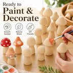 60Pcs Wooden Mushrooms, 6 Sizes of Natural Unfinished Wooden Mushroom, Wood - Image 4