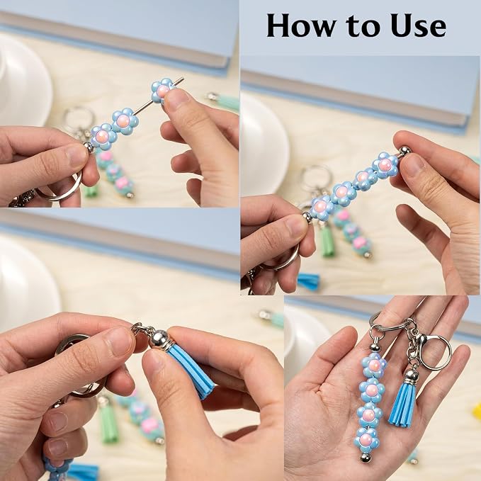 Zioyihan 40 Pcs Beadable Keychains Bars Metal Beaded Keychain Blank Keychain - Image 3