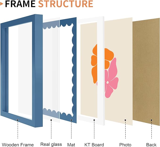 8x10 Picture Frame with Real Glass, Wooden cute 8 x 10 Photo Frame with Wavy Mat - Image 5