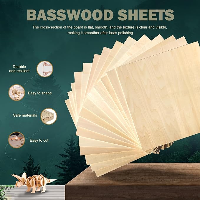 24 Pack 12"x12"Basswood Sheets 1/8", 3mm Basswood - Image 2