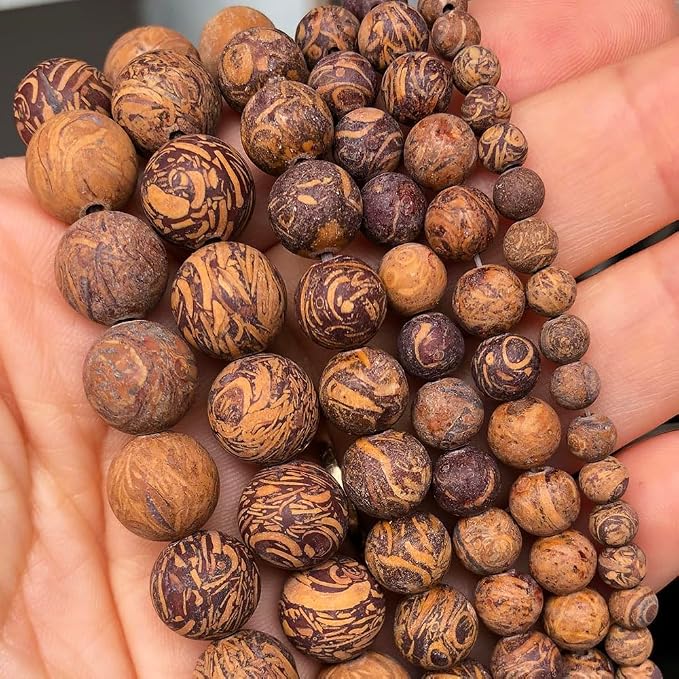 4mm Matte Brown Pictures Jaspers Bead, 15-Inch Matte Round Loose Stone Beads - Image 8