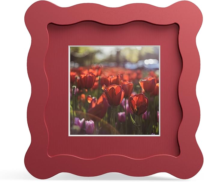 4x4 Picture Frame with Mat for 3x3, Wavy Edge Wooden Real Glass Photo Frame for by THKRLOF